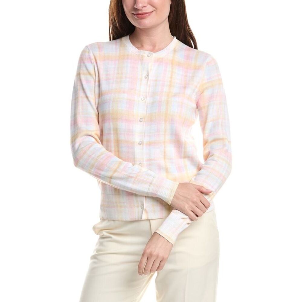 Brooks Brothers Womens Print Crewneck Cardigan, Multi